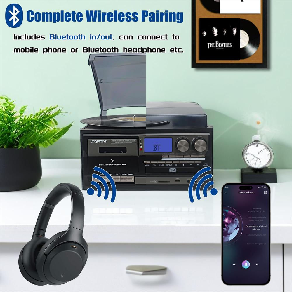 Tocadiscos Looptone Bluetooth Con Cd Casete Radio Y Grabador Usb img #2