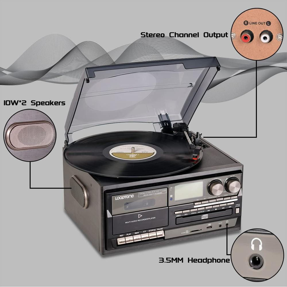 Tocadiscos Looptone Bluetooth Con Cd Casete Radio Y Grabador Usb img #4