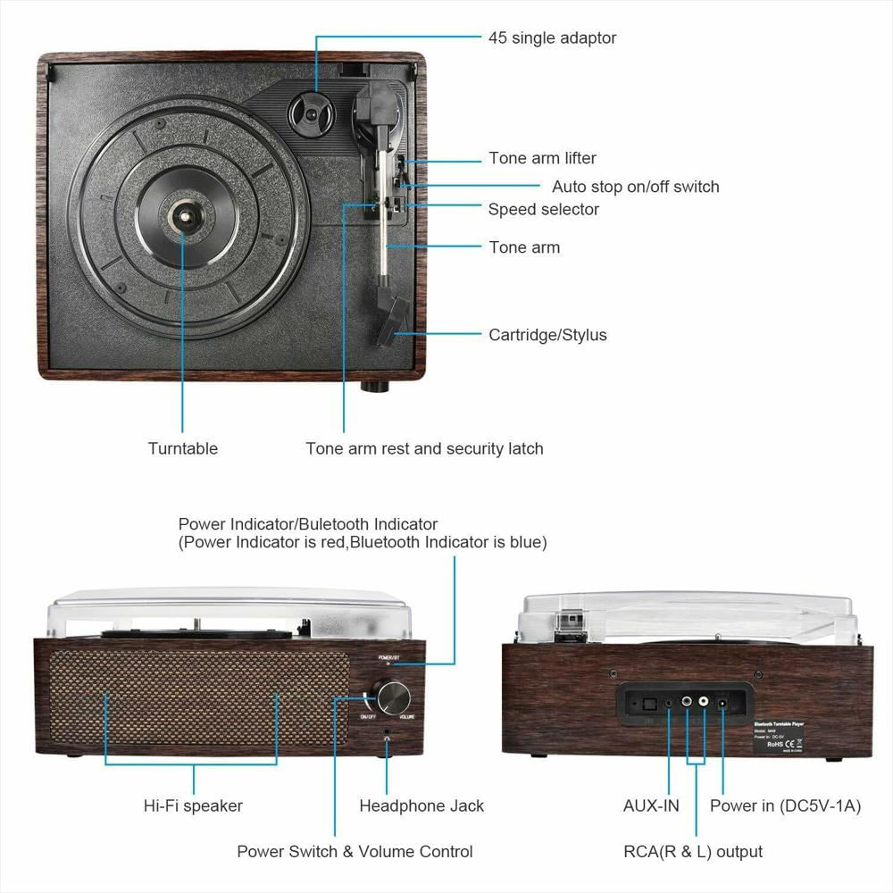 Tocadiscos Caymuller Bluetooth 3 Velocidades Con Parlantes Integrados img #3