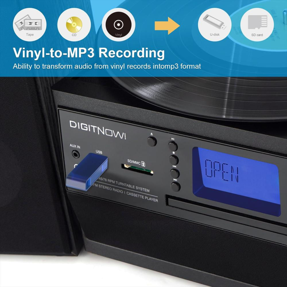 Tocadiscos Caymuller Bluetooth Con Cd Casete Radio Y Control Remoto img #3