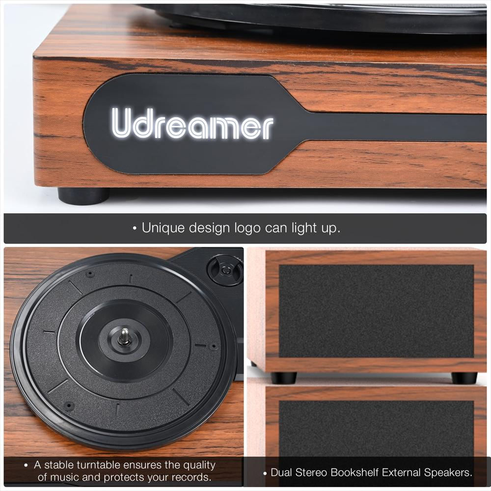 Tocadiscos Udreamer De Vinilo Con Parlantes Integrados Marrón img #3
