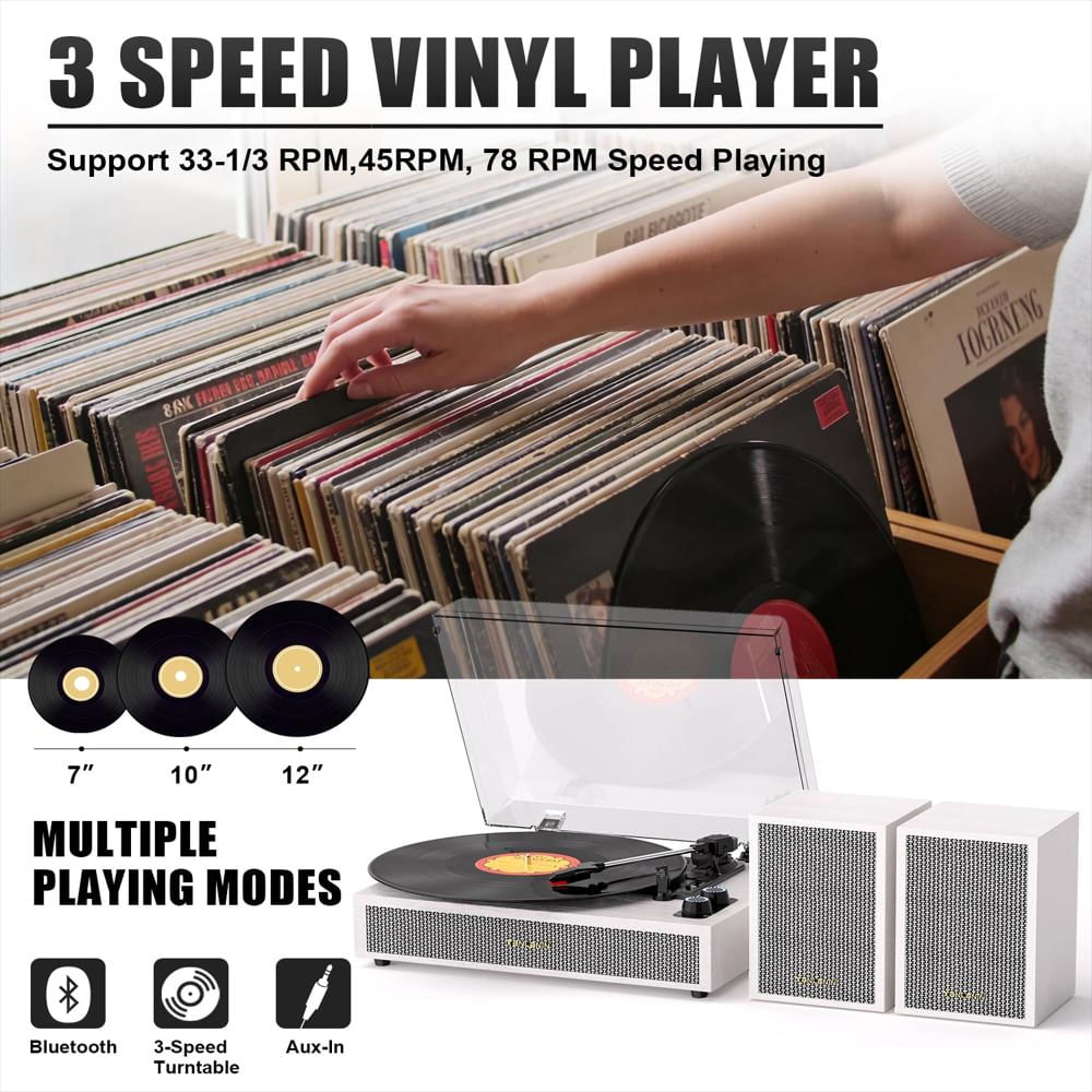 Tocadiscos Bluetooth Tanlanin De 3 Velocidades Con Parlantes Externos img #2