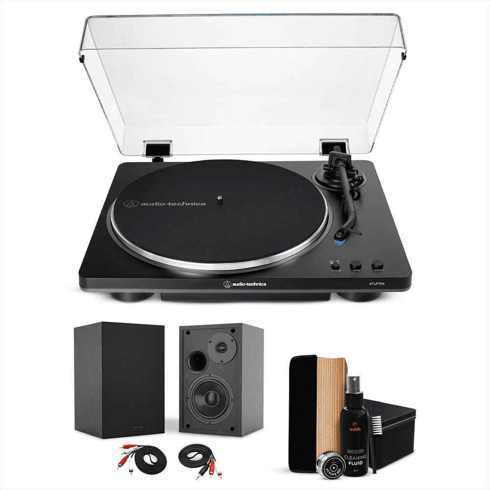 Bundle Tocadiscos Audio Technica At Lp70x Bg Automático Con 2 Parlantes De Estantería Y Kit img #1
