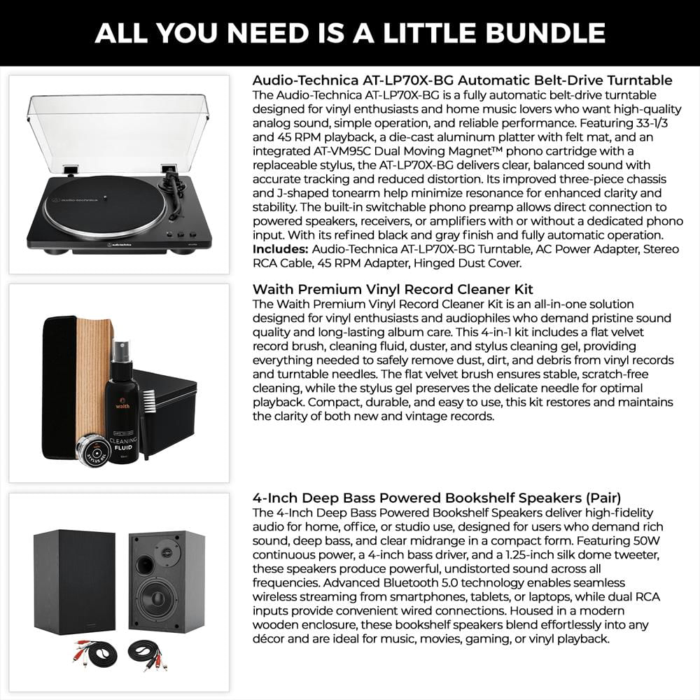 Bundle Tocadiscos Audio Technica At Lp70x Bg Automático Con 2 Parlantes De Estantería Y Kit img #4