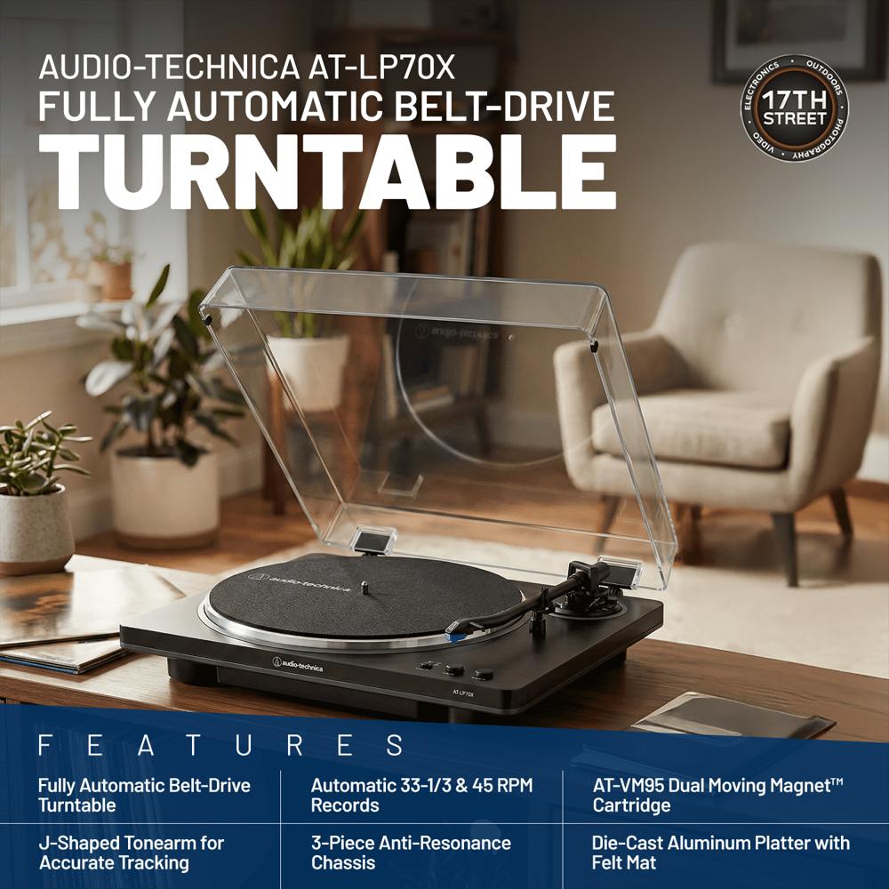 Bundle Tocadiscos Audio Technica At Lp70x Bg Automático Con 2 Parlantes De Estantería Y Kit img #5