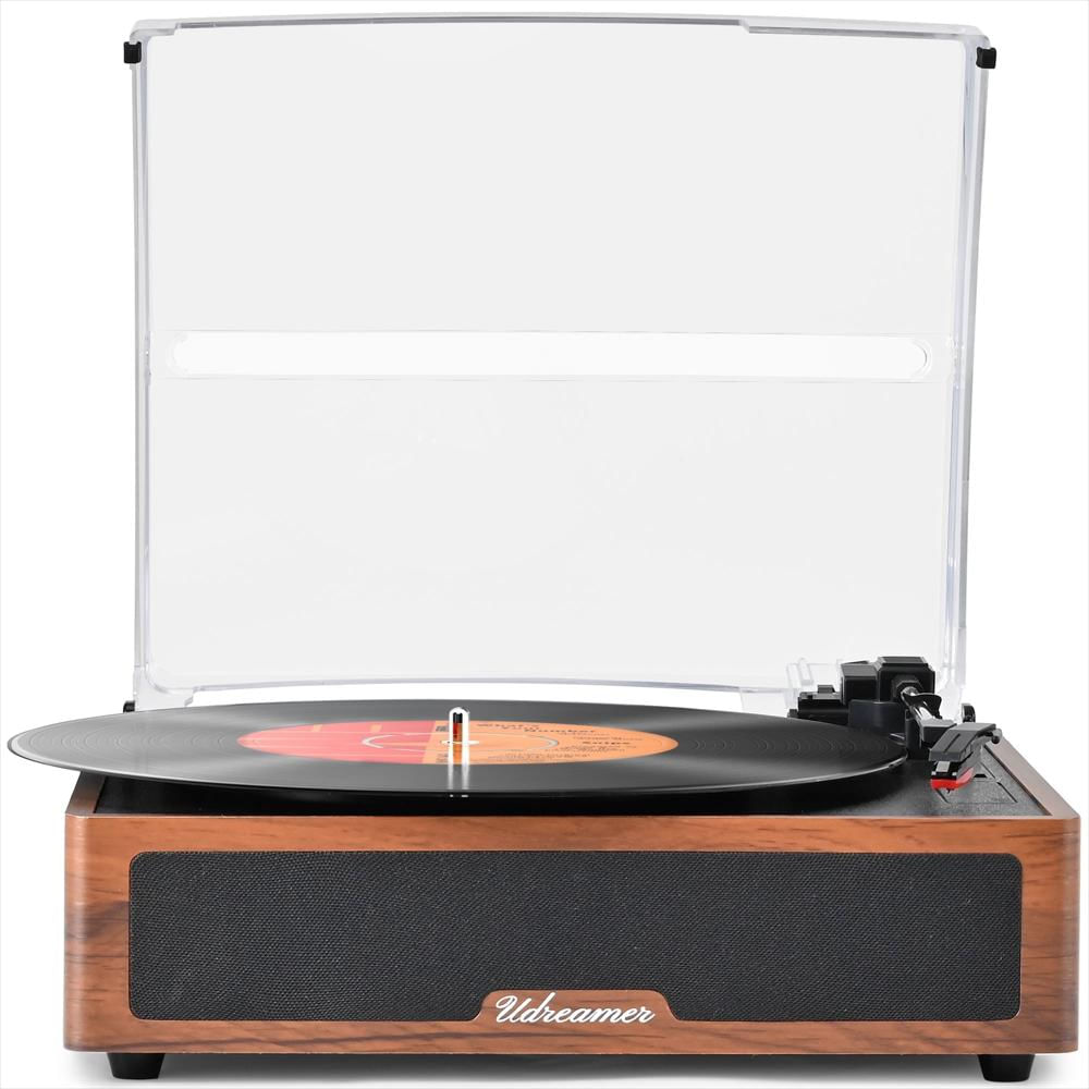 Tocadiscos Vintage Udreamer Bluetooth Con Parlantes Integrados Marrón img #1