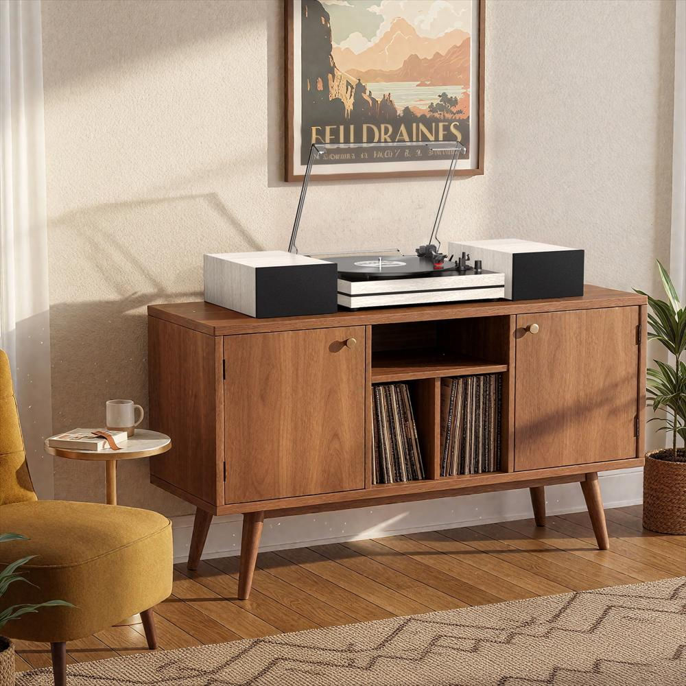 Tocadiscos Retroaudio Bluetooth 3 Velocidades Con Parlantes Externos Beige img #5