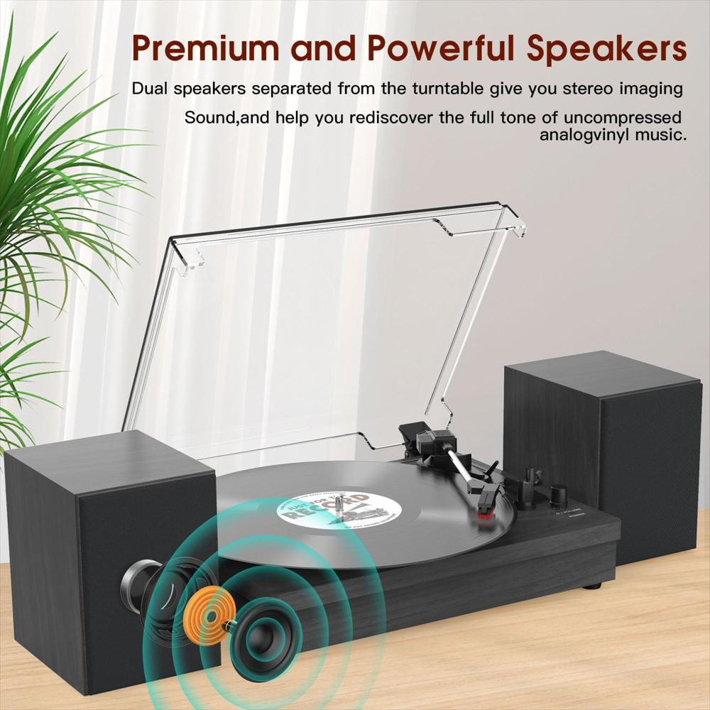 Tocadiscos Retroaudio Bluetooth 3 Velocidades Con Parlantes Externos Negro img #2