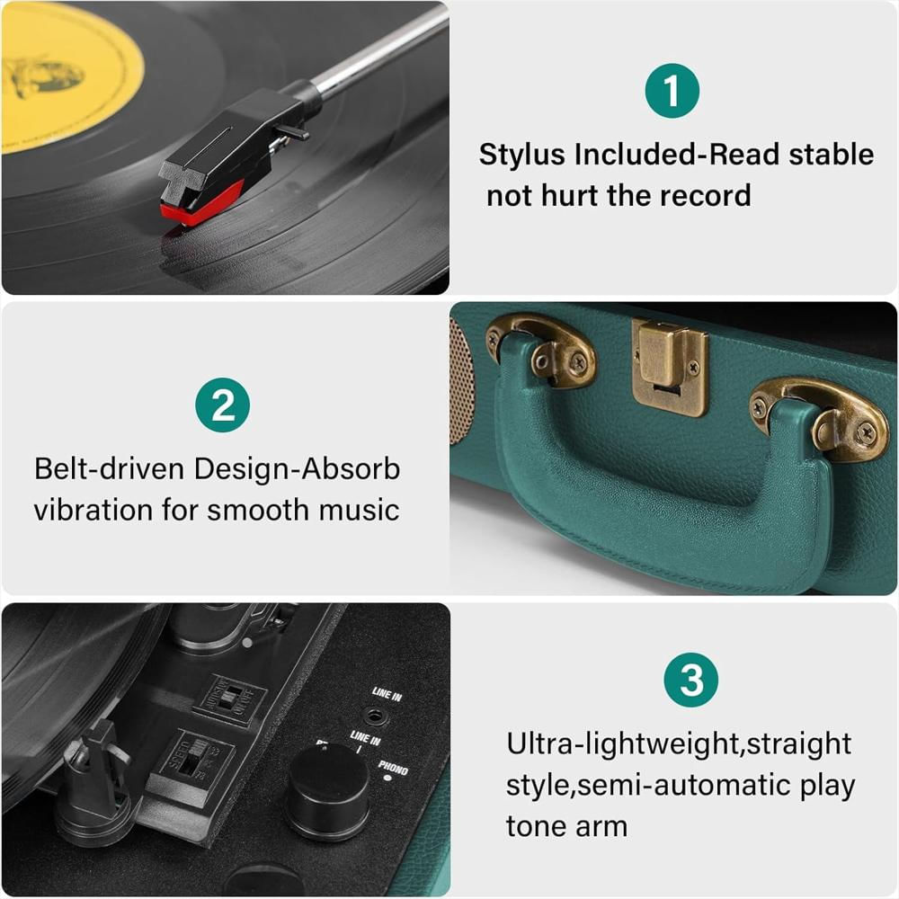 Tocadiscos Portátil Digitnow Tipo Maleta Bluetooth 3 Velocidades img #2