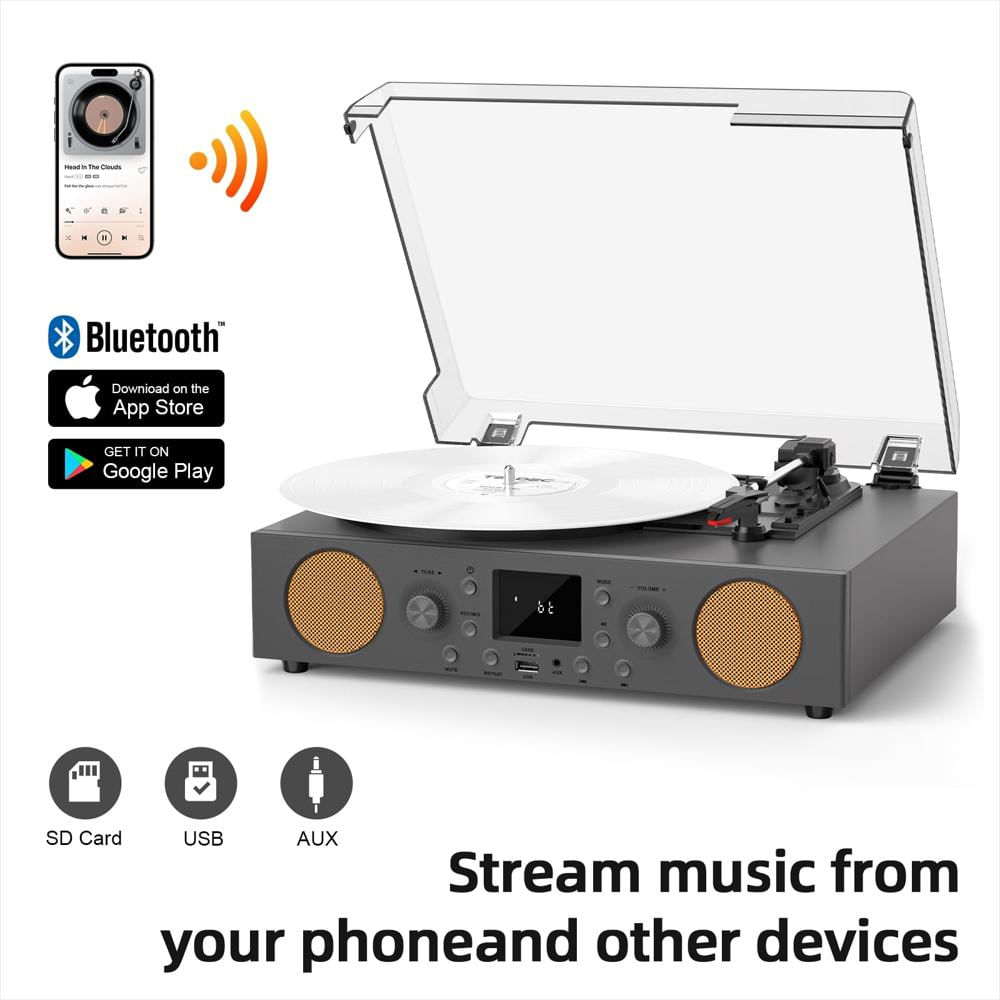 Tocadiscos Tanlanin 3 Velocidades Bluetooth Con Radio Fm Y Grabación Usb img #2