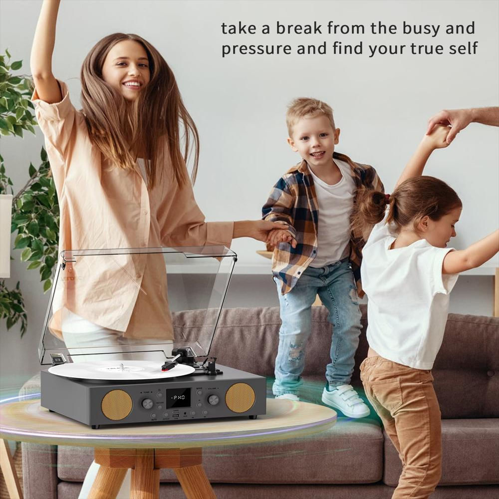 Tocadiscos Tanlanin 3 Velocidades Bluetooth Con Radio Fm Y Grabación Usb img #3