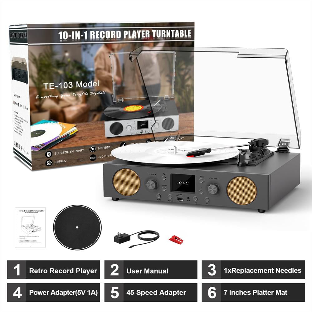 Tocadiscos Tanlanin 3 Velocidades Bluetooth Con Radio Fm Y Grabación Usb img #4