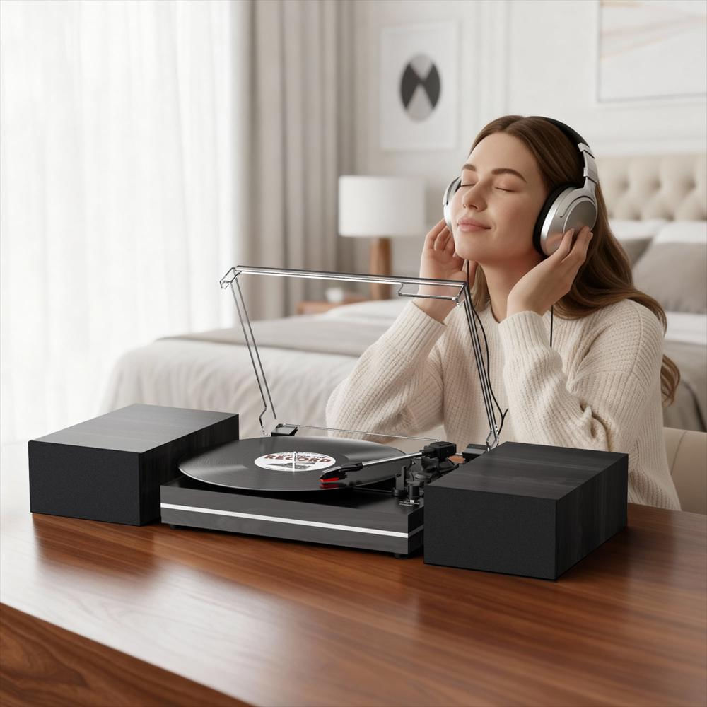 Tocadiscos Retroaudio Bluetooth 3 Velocidades Con Parlantes Externos Negro img #2