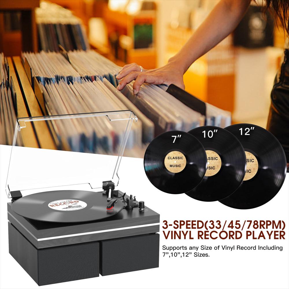 Tocadiscos Retroaudio Bluetooth 3 Velocidades Con Parlantes Externos Negro img #4