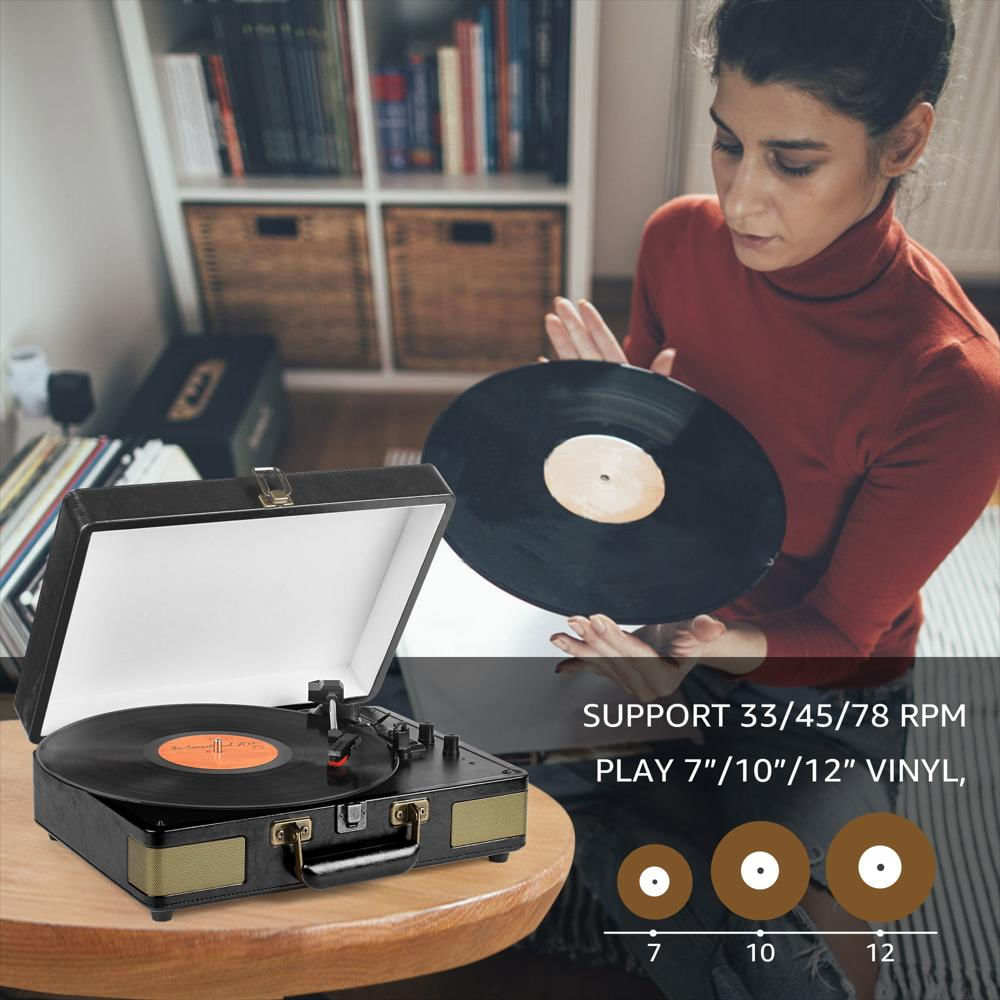 Tocadiscos Portátil Retroaudio Tipo Maleta Bluetooth 3 Velocidades Negro img #3
