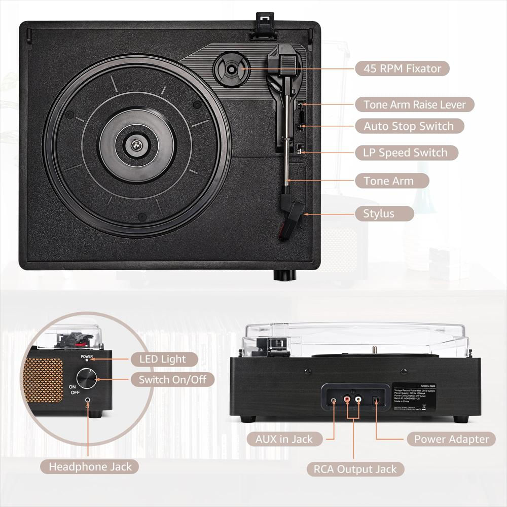 Tocadiscos Retroaudio Bluetooth Estéreo Para Vinilos Negro img #2