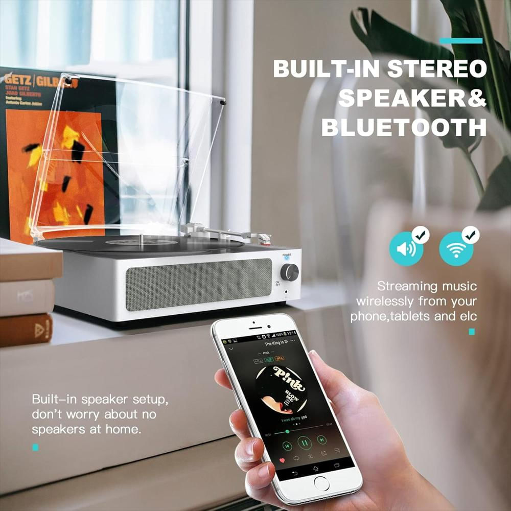 Tocadiscos Retroaudio Bluetooth Para Vinilos Blanco Plateado img #2