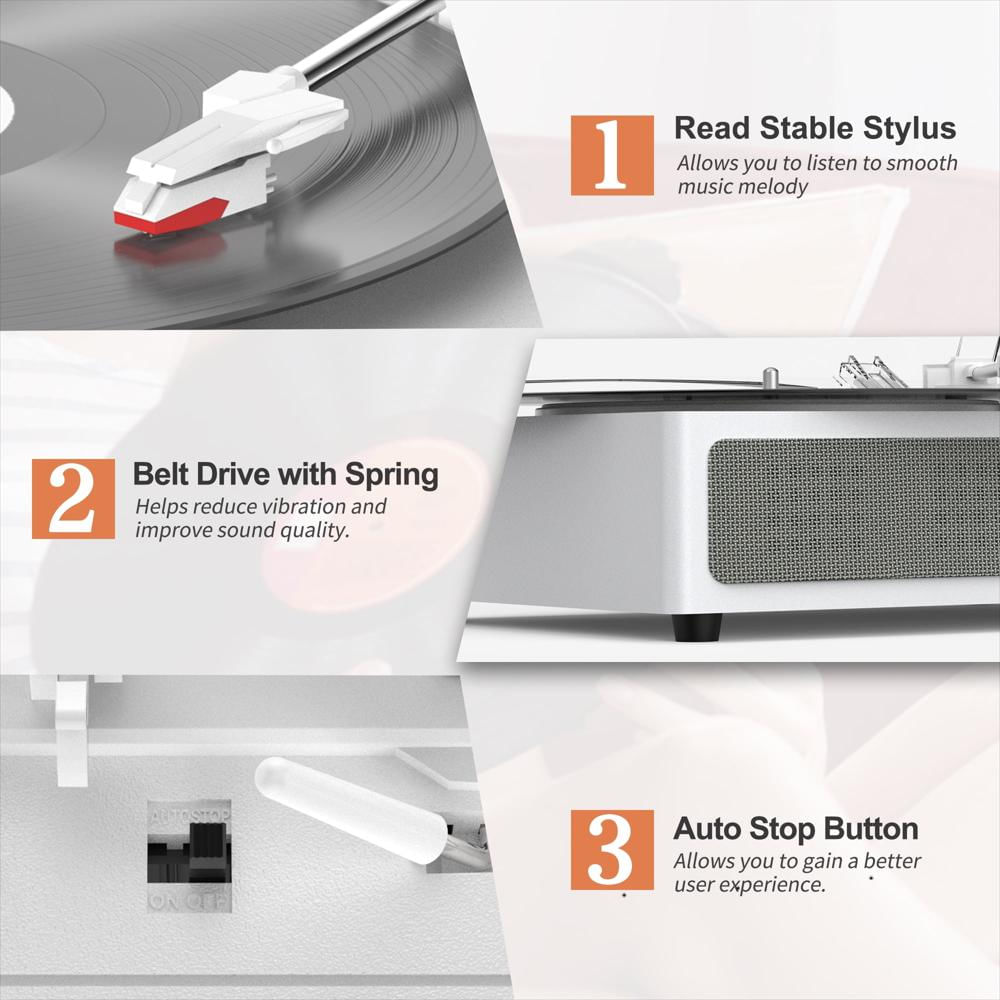 Tocadiscos Retroaudio Bluetooth Para Vinilos Blanco Plateado img #4