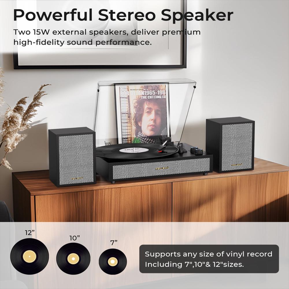 Tocadiscos Tanlanin Bluetooth 3 Velocidades Con Parlantes Externos img #2