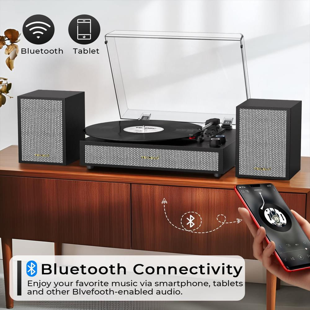 Tocadiscos Tanlanin Bluetooth 3 Velocidades Con Parlantes Externos img #3