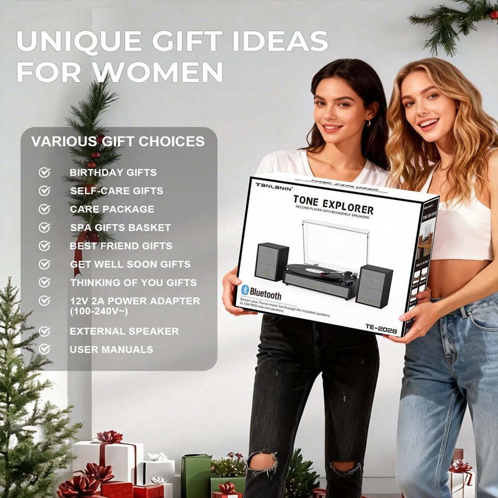 Tocadiscos Tanlanin Bluetooth 3 Velocidades Con Parlantes Externos img #4