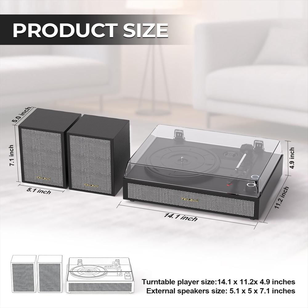 Tocadiscos Tanlanin Bluetooth 3 Velocidades Con Parlantes Externos img #5