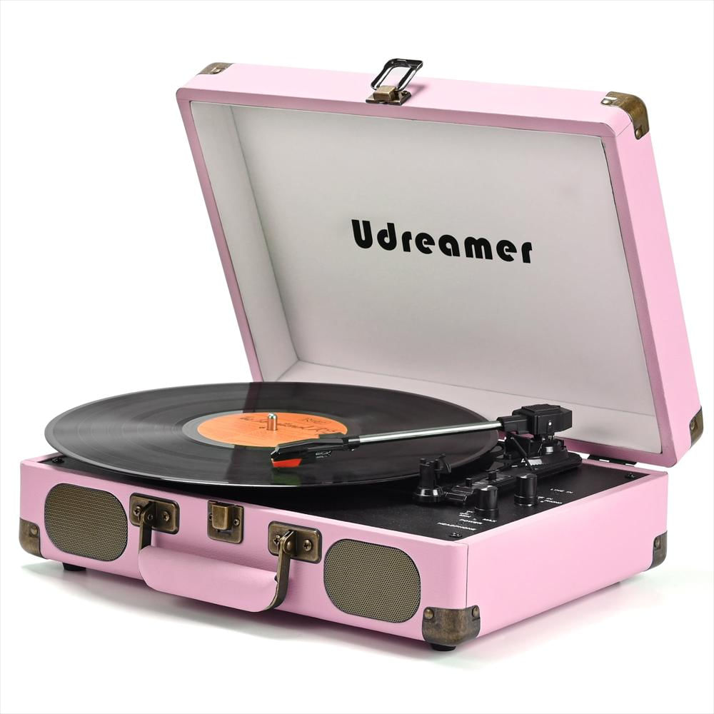 Tocadiscos Portátil Udreamer Tipo Maleta Bluetooth 3 Velocidades Rosado img #1