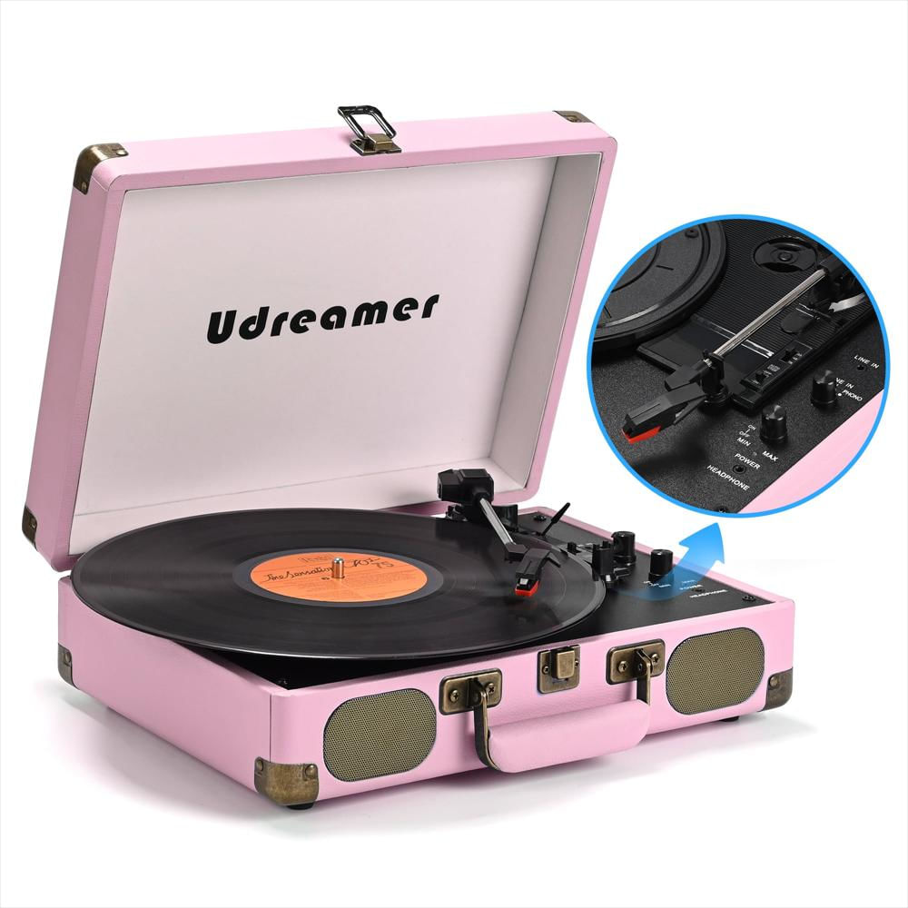 Tocadiscos Portátil Udreamer Tipo Maleta Bluetooth 3 Velocidades Rosado img #4