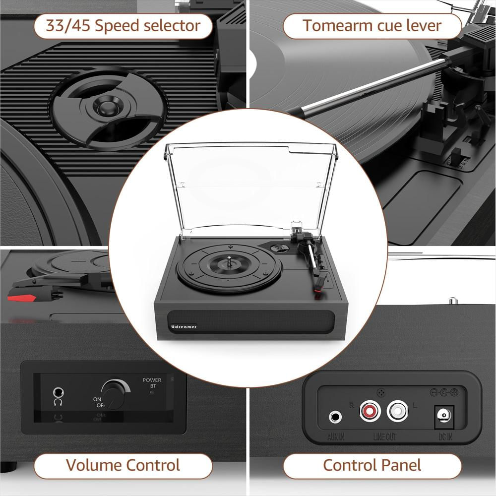 Tocadiscos Vintage Udreamer Bluetooth Con Parlantes Integrados Negro img #3