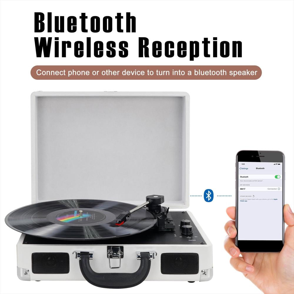 Tocadiscos Portátil Digitnow Tipo Maleta Bluetooth 3 Velocidades Blanco img #2