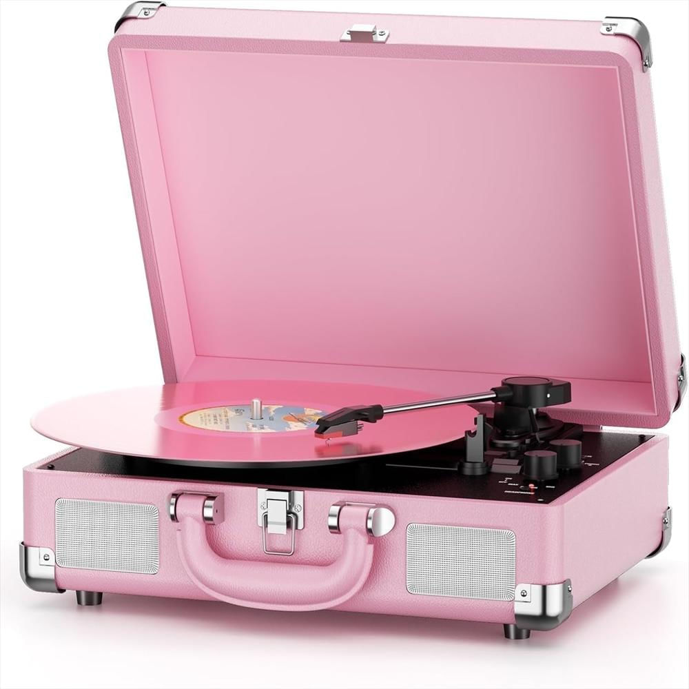 Tocadiscos Portátil Digitnow Tipo Maleta 3 Velocidades Rosado img #1