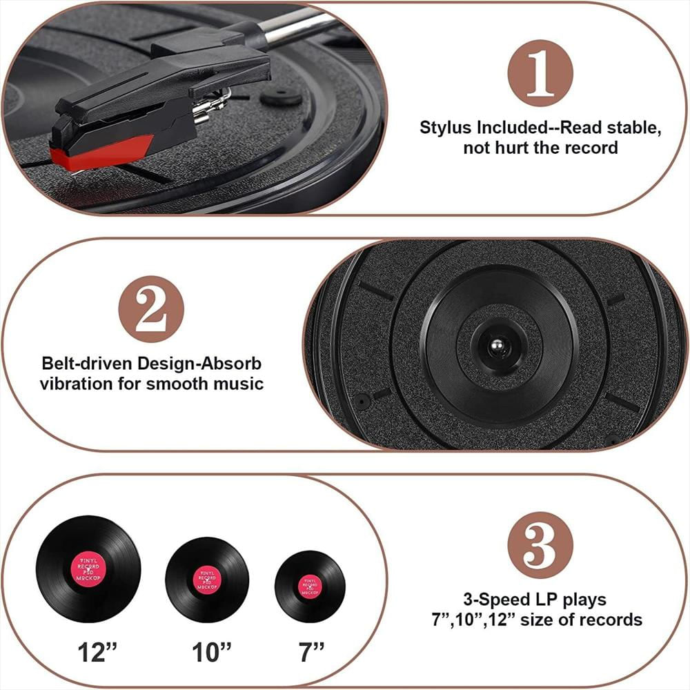 Tocadiscos Vintage Digitnow Bluetooth 3 Velocidades Con Parlantes img #2