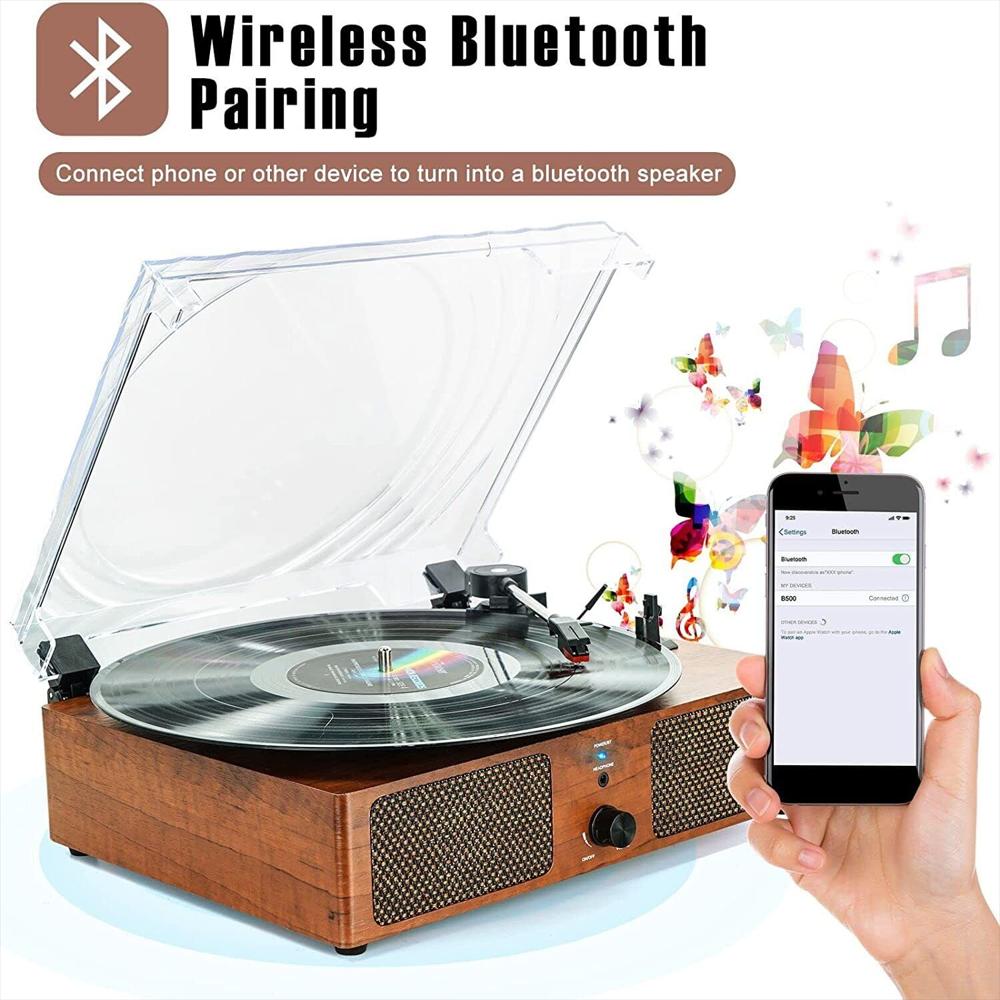 Tocadiscos Vintage Digitnow Bluetooth 3 Velocidades Con Parlantes img #4