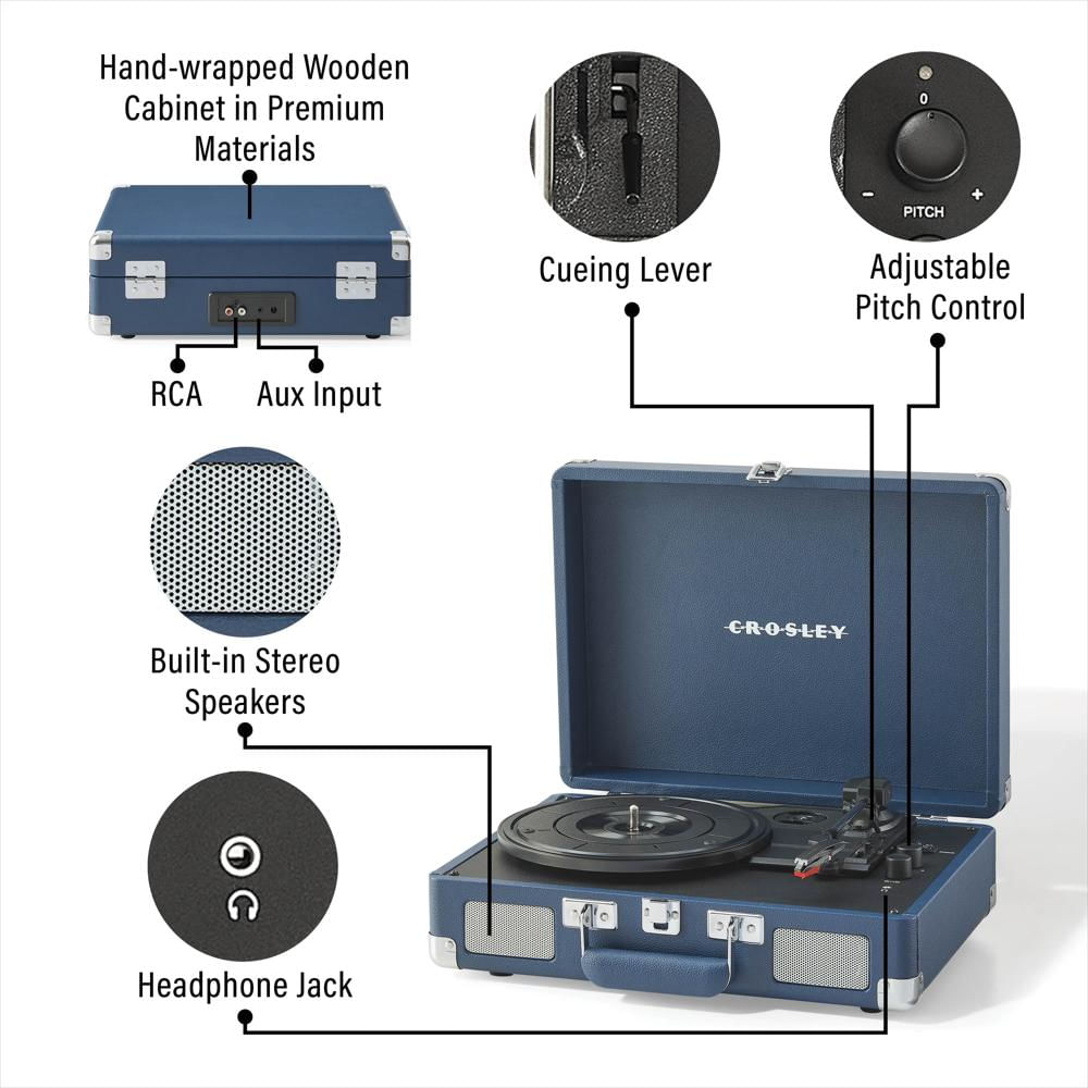 Tocadiscos Crosley Cruiser Plus Bluetooth Con Parlantes Integrados Azul img #4