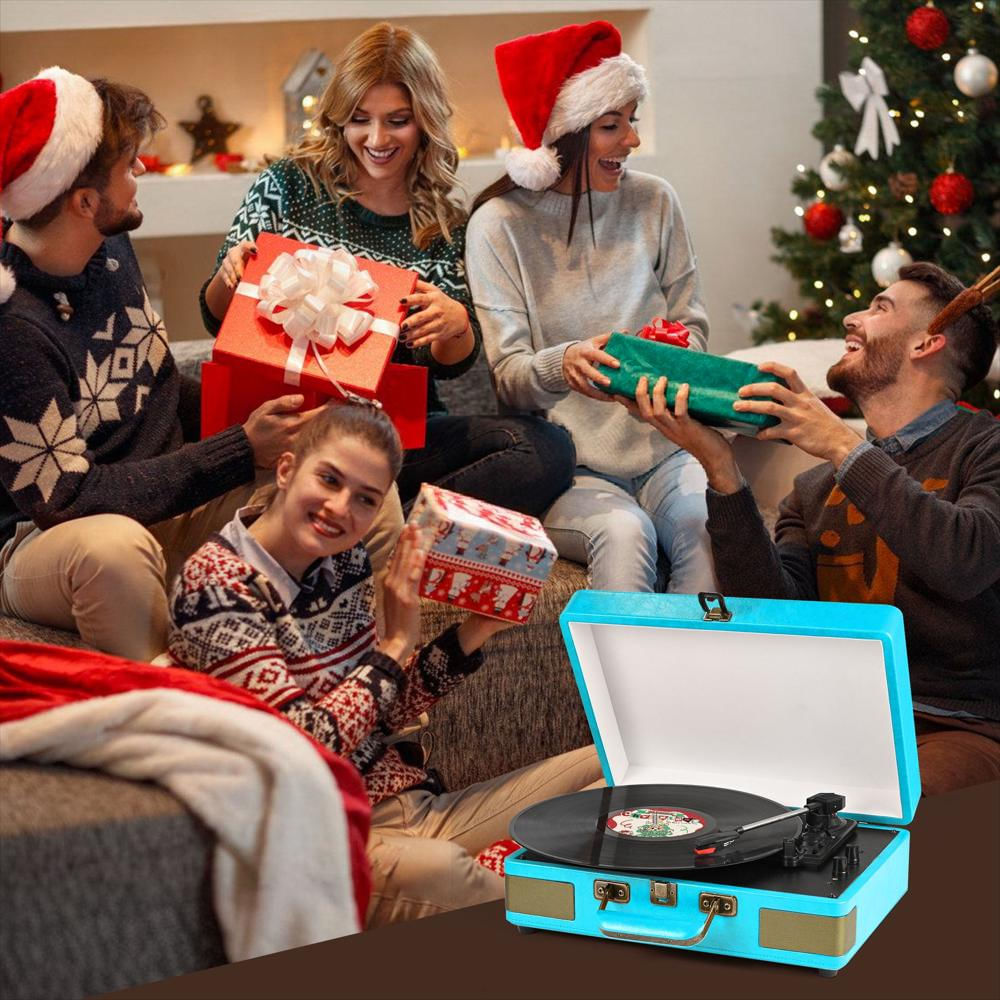 Tocadiscos Portátil Retroaudio Tipo Maleta Bluetooth 3 Velocidades Azul img #2