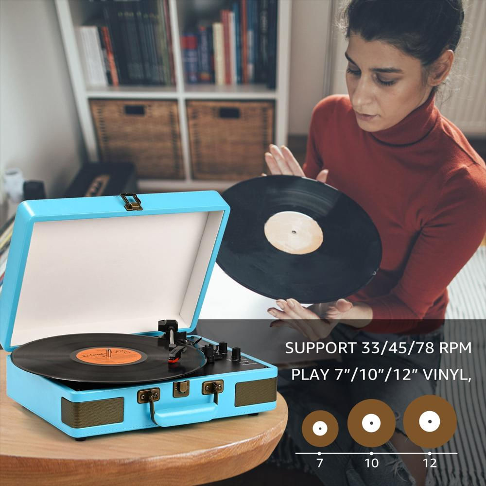 Tocadiscos Portátil Retroaudio Tipo Maleta Bluetooth 3 Velocidades Azul img #3
