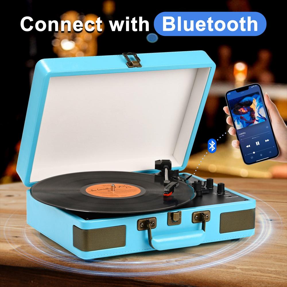 Tocadiscos Portátil Retroaudio Tipo Maleta Bluetooth 3 Velocidades Azul img #4