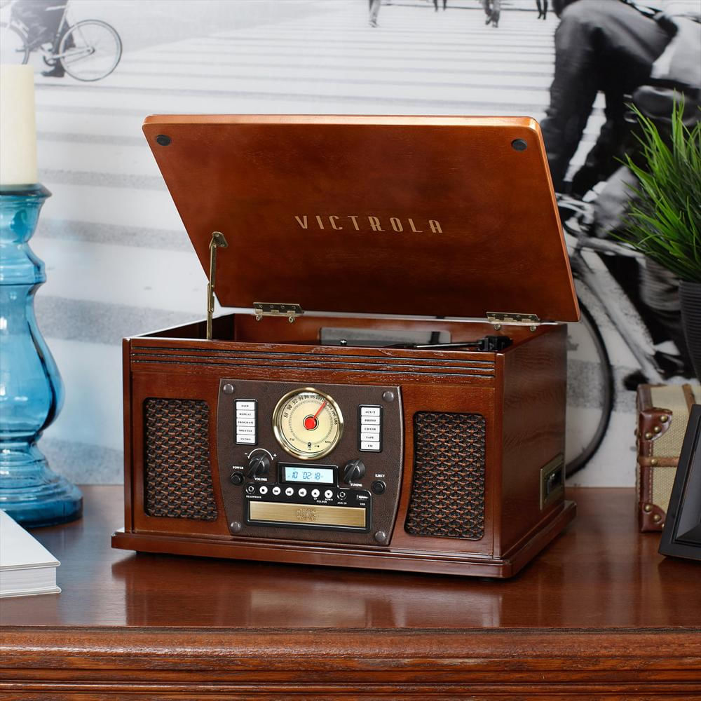Tocadiscos Victrola 8 En 1 Nostalgic Con Bluetooth Usb Y 3 Velocidades Color Café Espresso img #2