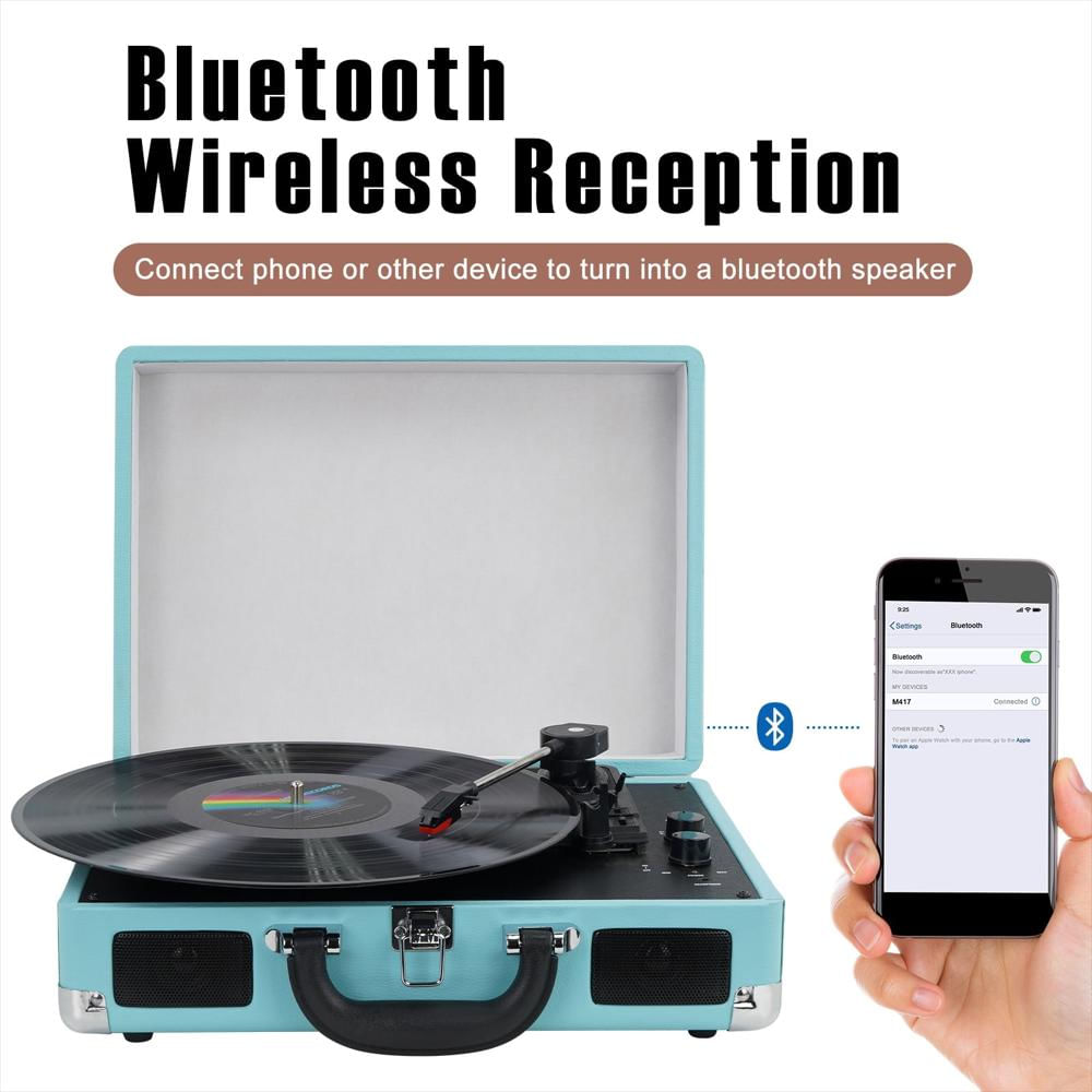 Tocadiscos Portátil Digitnow Tipo Maleta Bluetooth 3 Velocidades Azul img #4