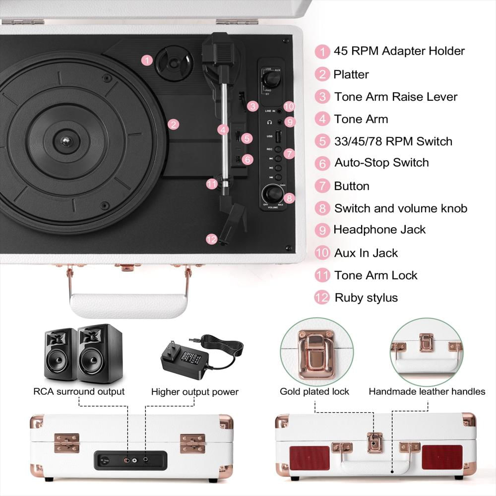 Tocadiscos Tanlanin Bluetooth 3 Velocidades Con Parlantes Integrados Usb img #4