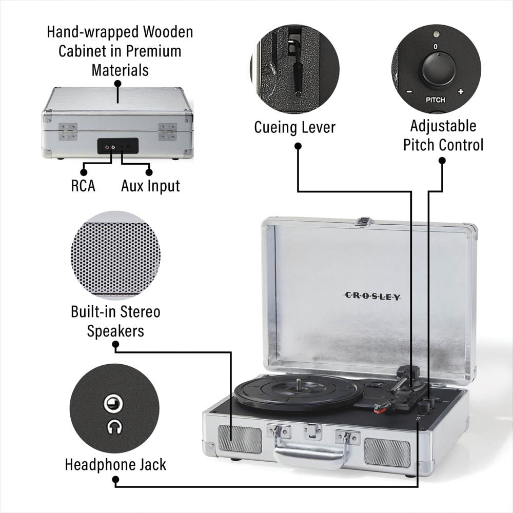 Tocadiscos Crosley Cruiser Plus Bluetooth Con Parlantes Integrados Plateado img #3