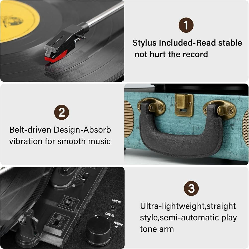 Tocadiscos Portátil Digitnow Tipo Maleta Bluetooth 3 Velocidades img #3