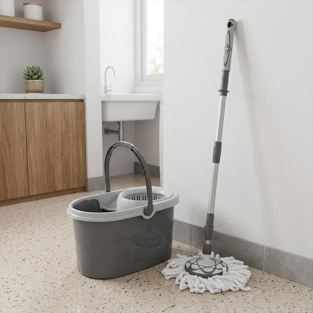 Balde Centrifugador 10 Lt Con Mopa Microfibra 4 1053873 Gris img #2