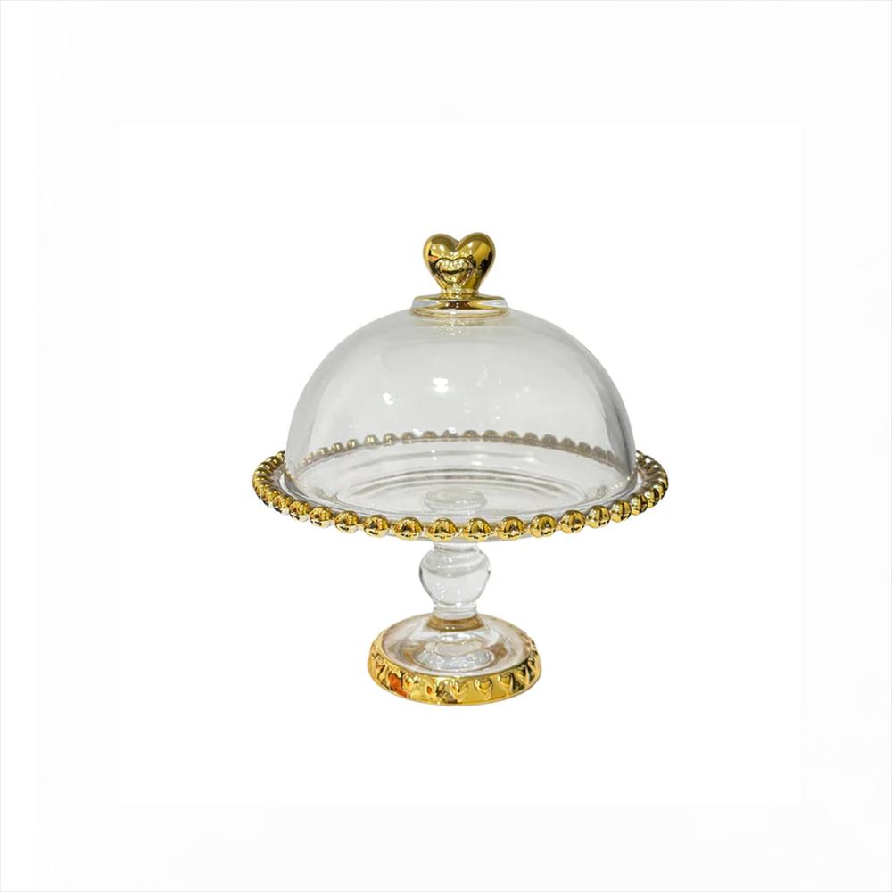 Tortera Vidrio Con Tapa Y Base Mt0821 7 Transparente/Oro img #1