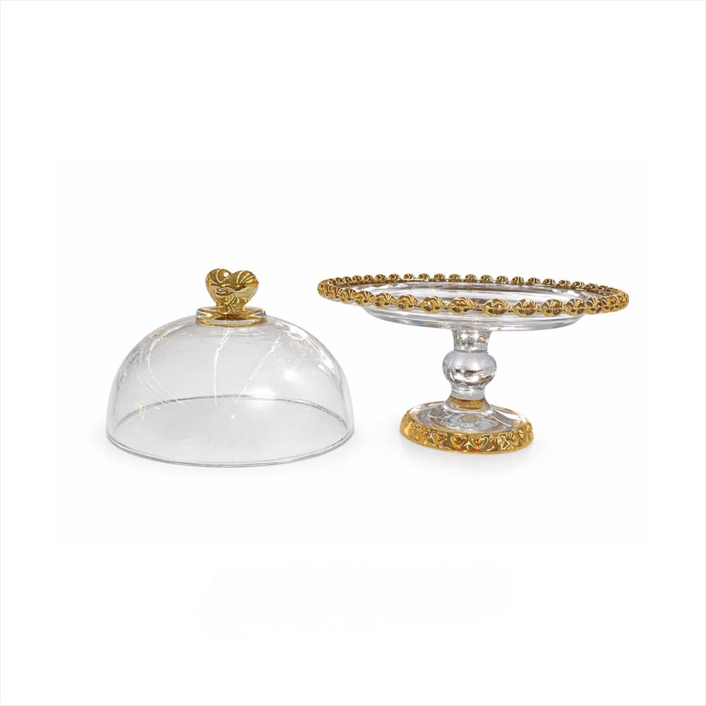 Tortera Vidrio Con Tapa Y Base Mt0821 7 Transparente/Oro img #3