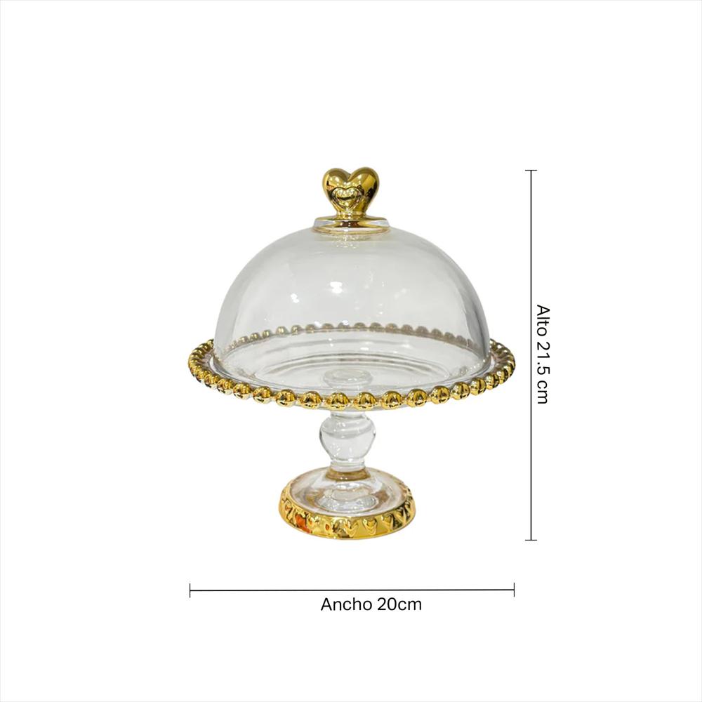 Tortera Vidrio Con Tapa Y Base Mt0821 7 Transparente/Oro img #4