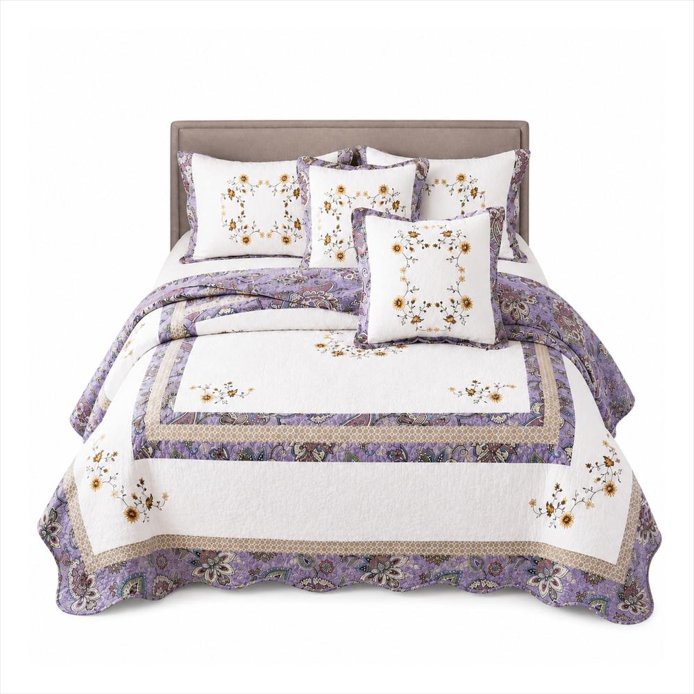 Cubrelecho Doblefaz Bordado Vikasa Y004 220 Blanco/Lila img #1