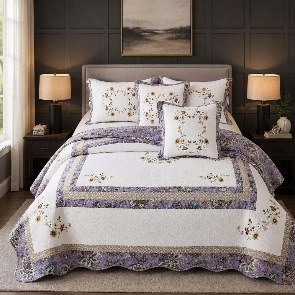 Cubrelecho Doblefaz Bordado Vikasa Y004 220 Blanco/Lila img #2