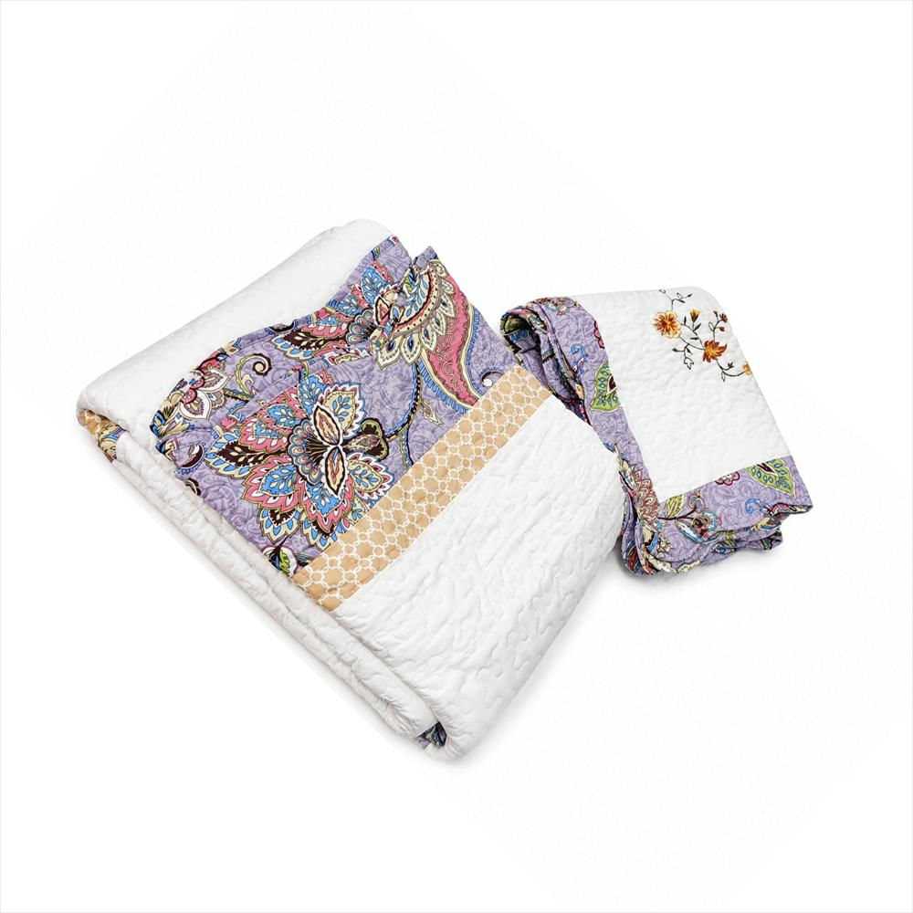 Cubrelecho Doblefaz Bordado Vikasa Y004 220 Blanco/Lila img #3