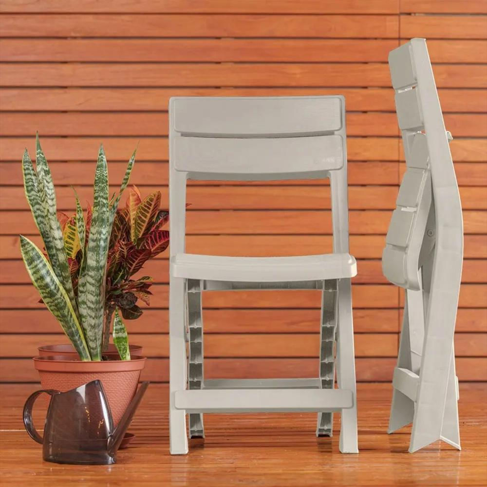 Silla En Plastico Plegable Resistente Para Exteriores Color Taupe img #3